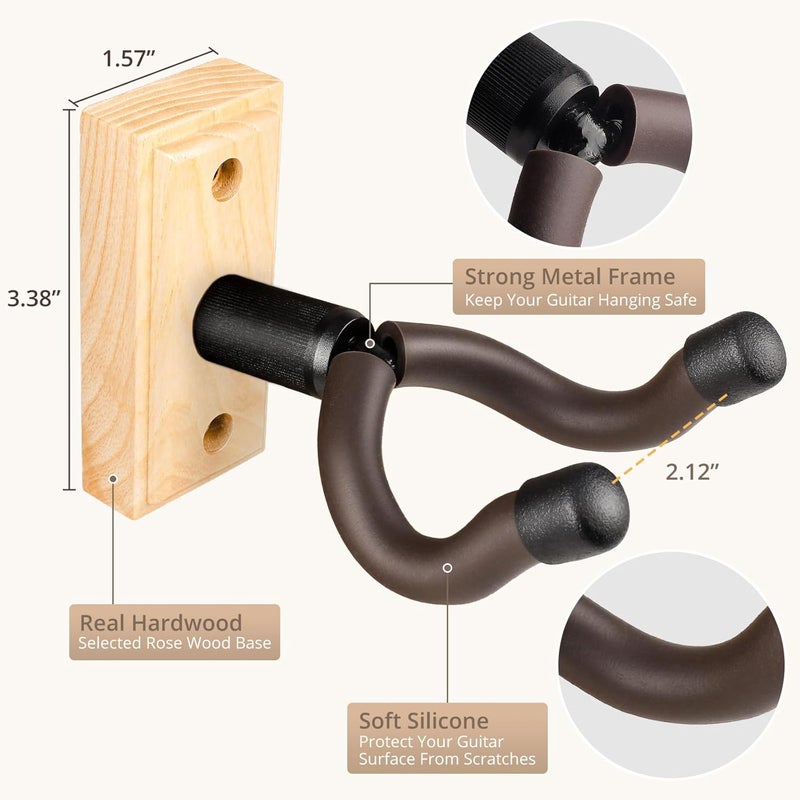 DIDA Guitar Wall Mount, Guitar Hanger, Silicone Pad, U-Shaped Guitar Wall Hanger Mount, Rotatable Guitar Holder Hook Stand Wall for Acoustic, Electric Guitar, Bass (Ashwood 2 Pack) - Image 3